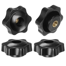 4pcs Star Knobs M6 Thread 38mm Head Through Hole Clamping Handles Black