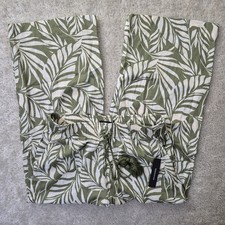 Tahari Pants Womens Large Linen Blend Green Wide Leg Crop Floral Palm Coastal