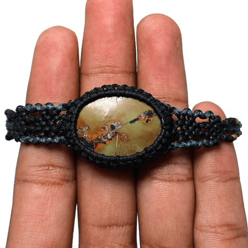 Ancient Veins~Natural Hubei Turquoise Handmade Macrame Cuff Gem Crystal Bracelet - Picture 6 of 11