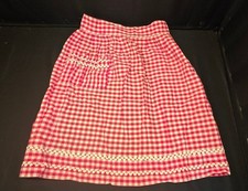 Vintage Handmade Red White Gingham Cotton Waist Apron Skirt Waist Tie