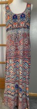 Y2K Nine West Maxi Tank Dress 12 Orange Blue Abstract Stretch Boho Beach Party