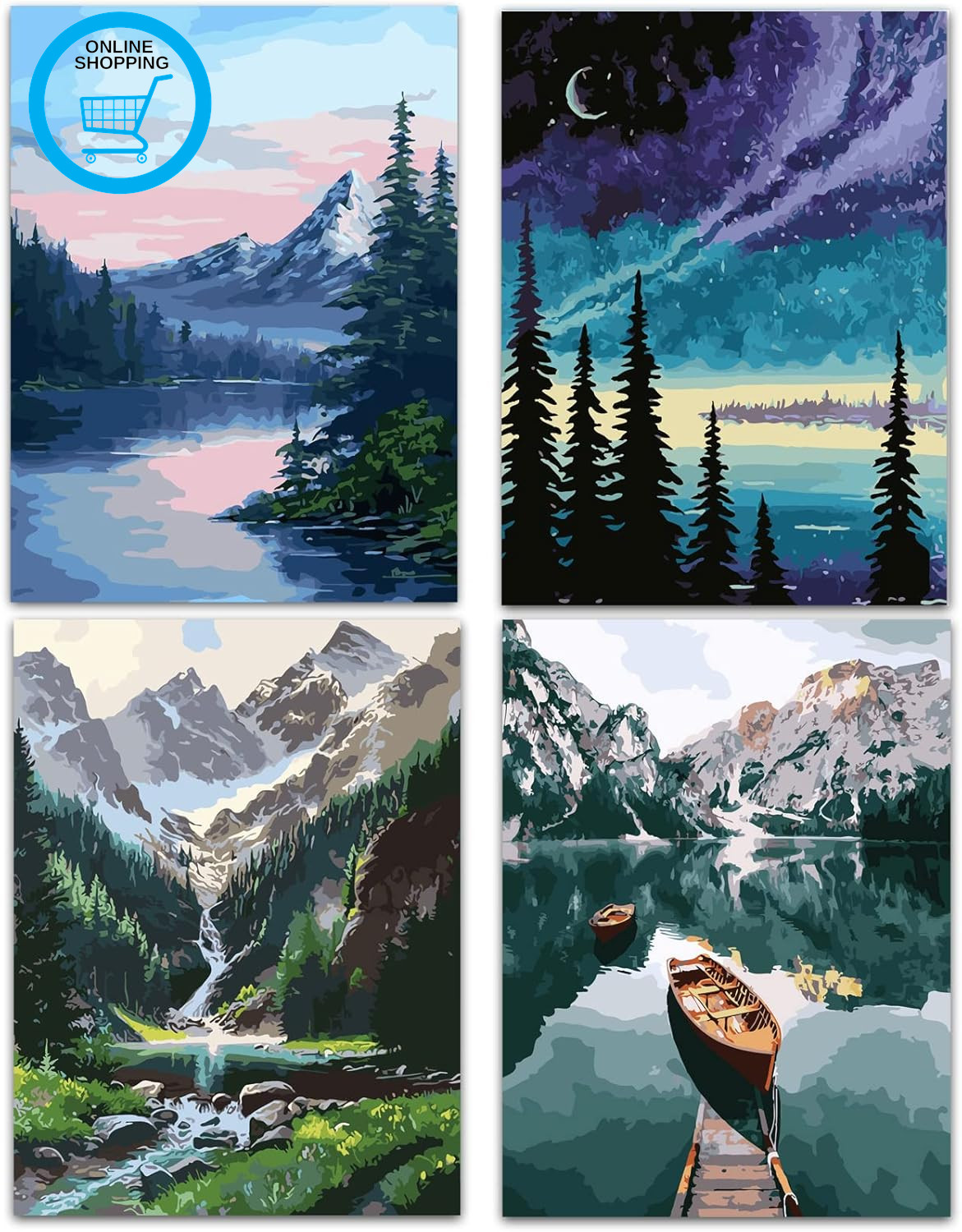 Paint by Numbers 4 Pack,Landscape Paint by Numbers Kits for Adults Beginner,Home