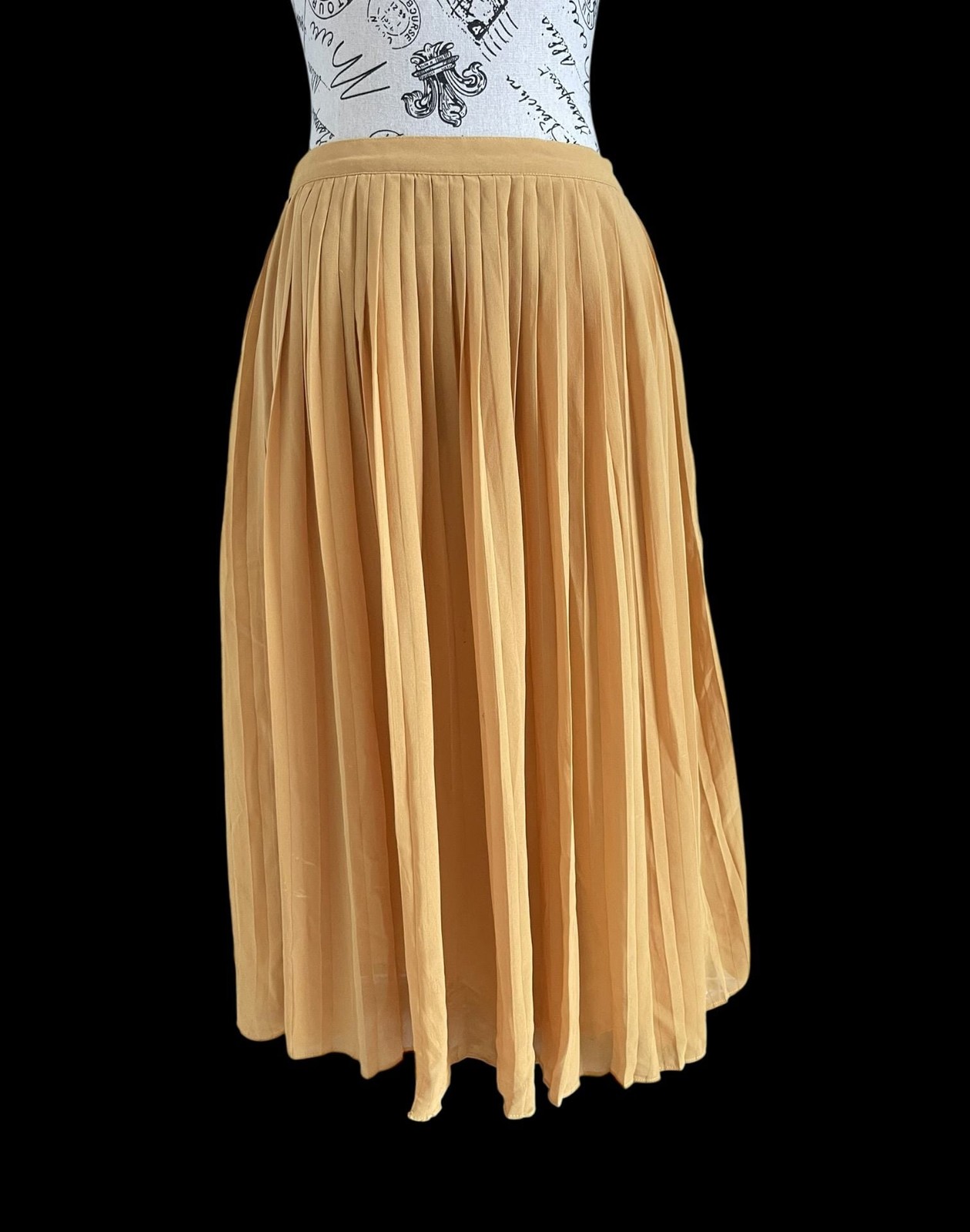 Comme Toi Chiffon Knife Pleated Chiffon Midi Skirt Camel Tan Size M