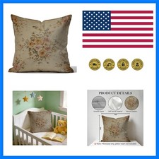 Vintage Floral Pillow Cover 18x18 Double-Sided, Retro French Country Rose Flo...