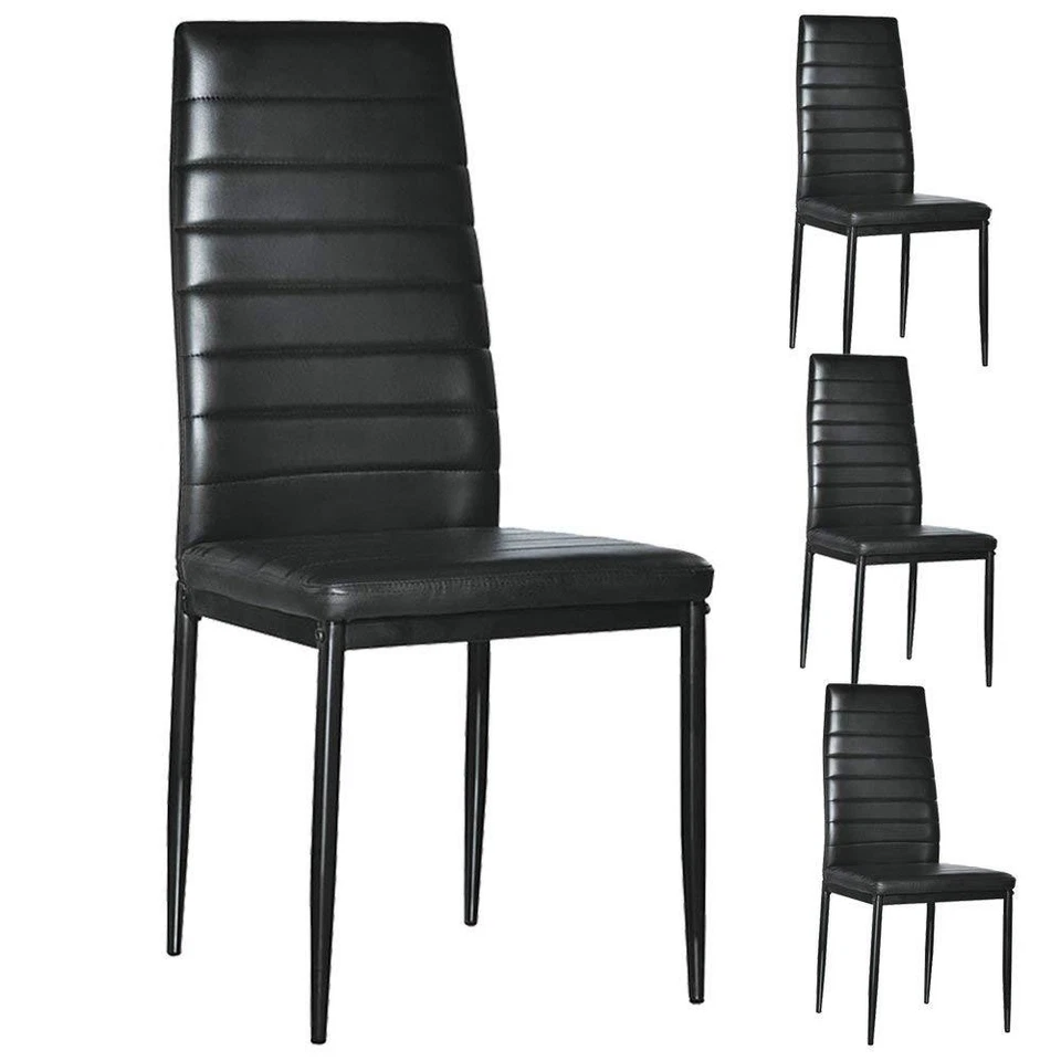 Set of 4 PU Leather Dining Side Chair Modern Elegant Design Home Furniture Black