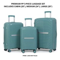 Premium Polypropylene 3 Pc Luggage Set Suitcase 8 Wheel 360* Rotation Zip Locks