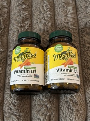 2 Bottles - Vitamin D3 60 Tabs Each 1000 IU by MegaFood - 09/28 FRESH!