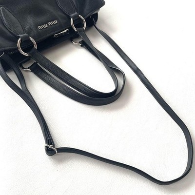 Miu Miu Vitello Caribu Black Leather 2WAY Tote Bag Shoulder