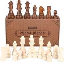 Wooden Chess Pieces Only with 2 Extra Queens / 3.0 Inch King/Storage Bag/Chess I
