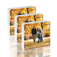 3 Pack 8x8 Acrylic Picture Frames - 20% Thicker Double Sided Magnetic Frame w...