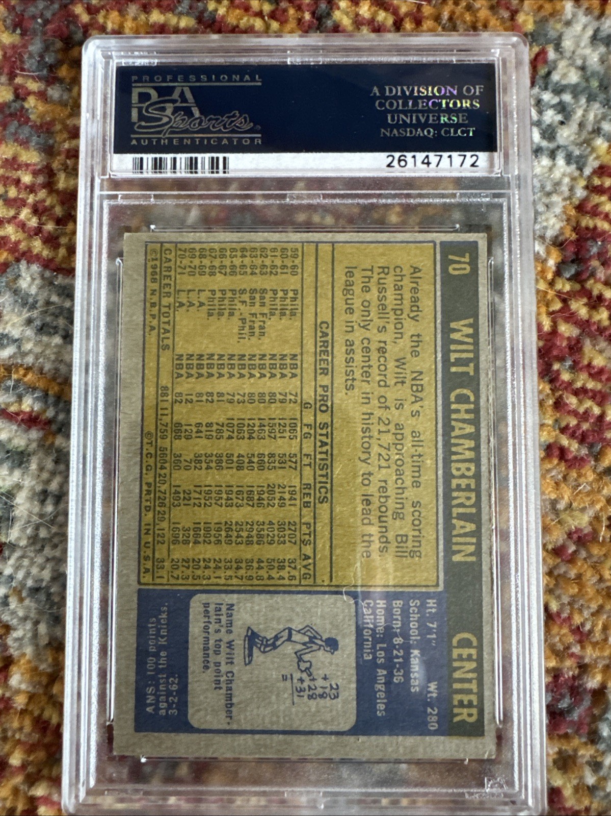 1971 Topps Wilt Chamberlain PSA6 Beauty! #70 view 2