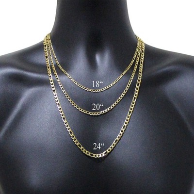 3/5/7/9mm Gold Plated Stainless Steel Figaro Chain Necklace Choker 16-30''
