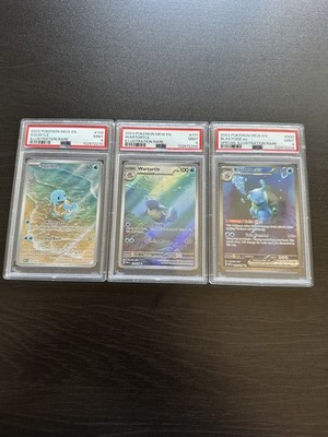 Pokemon 151 Blastoise, Wartortle, Squirtle PSA 9 Set Sequential Certs English