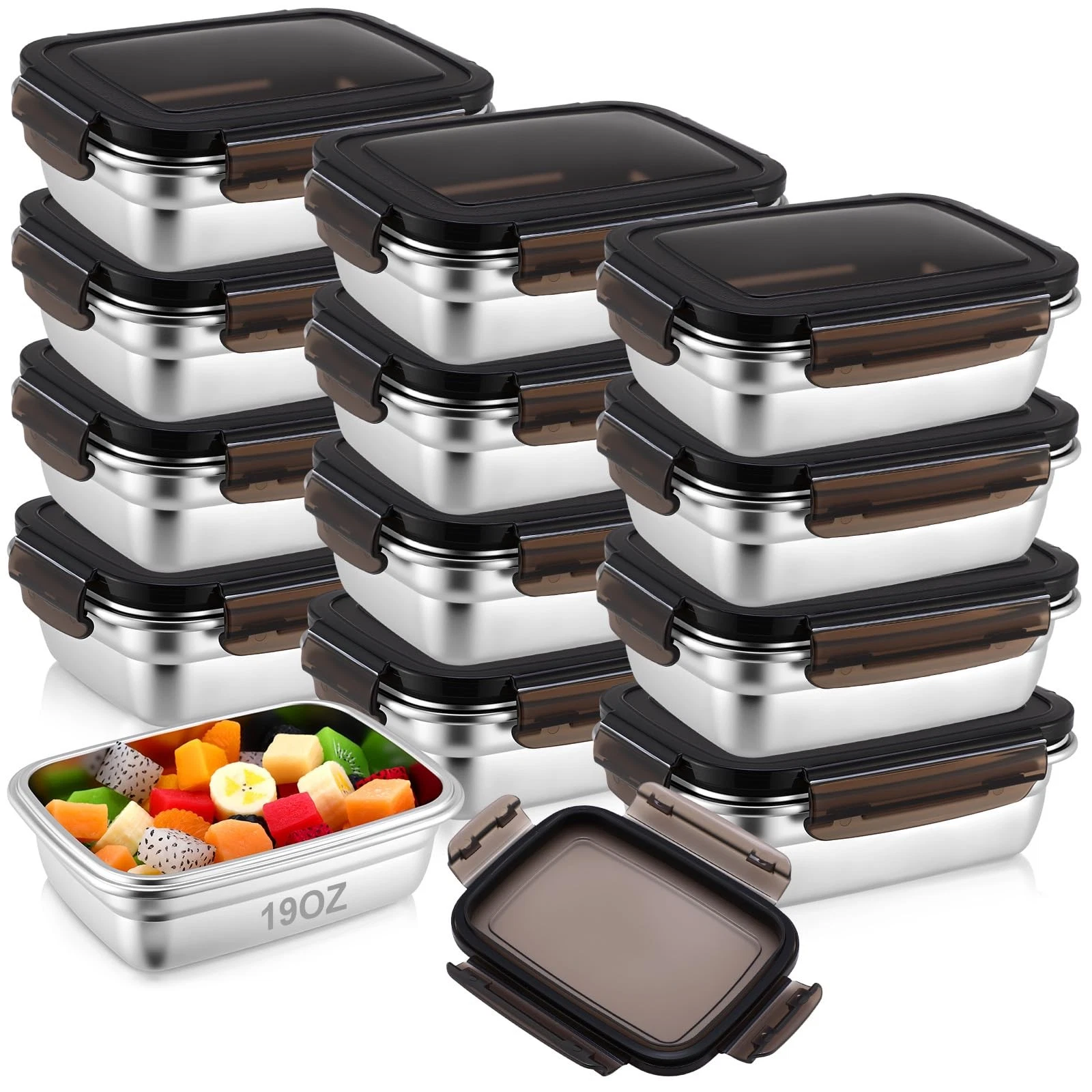 12 Pcs 19oz/ 550 ml 304 Stainless Steel Food Storage Containers with Lid, Air...