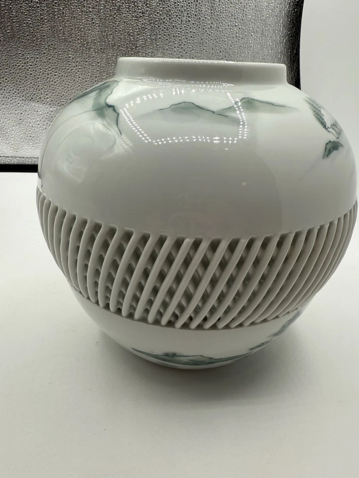 古董中世纪 IMARI 日本手绘编织格子花瓶山海 — 第 3/4 张图片