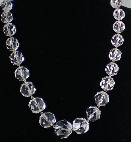 Estate Vintage Brilliant Faceted Graduated Crystal Sterling Silver Bead Necklace - Picture 3 of 12