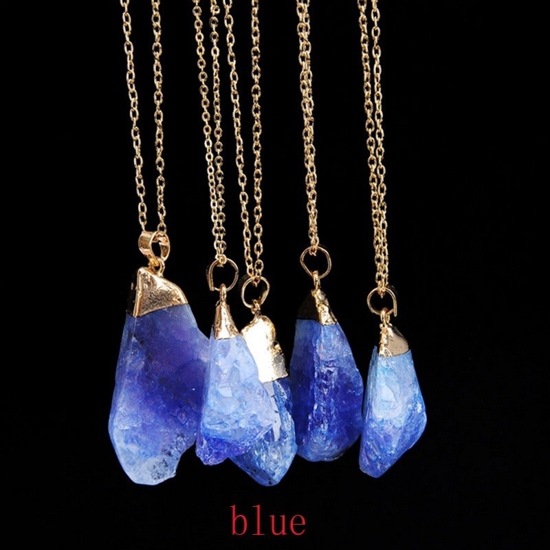 Natural Crystal Blue Quartz Stone Pendant Irregular Necklace
