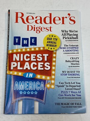 Reader's Digest Magazine Oct 2023 Pickleball Babysitting Stop Snoring Fall Magic