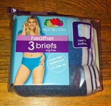 Fruit Of The Loom 3 Heather Briefs Underwear Panties Blue Tag Free Size 6M NEW