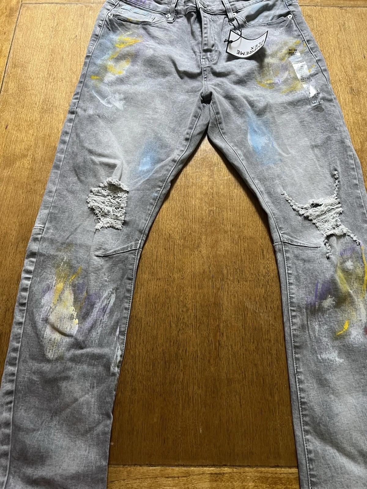 Jean denim homme Rue 21 34x30 Supreme Flex skinny peinture éclaboussures vieilli/déchiré