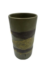 Royal Haeger Earth Wrap Vase Lava Glaze Green Crackle Brown Yellow 7" Cylinder