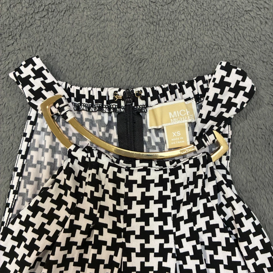 Vestido midi informal largo sin mangas con ribete de cuello dorado Michael Kors para mujer talla XS Foto 3 de 4