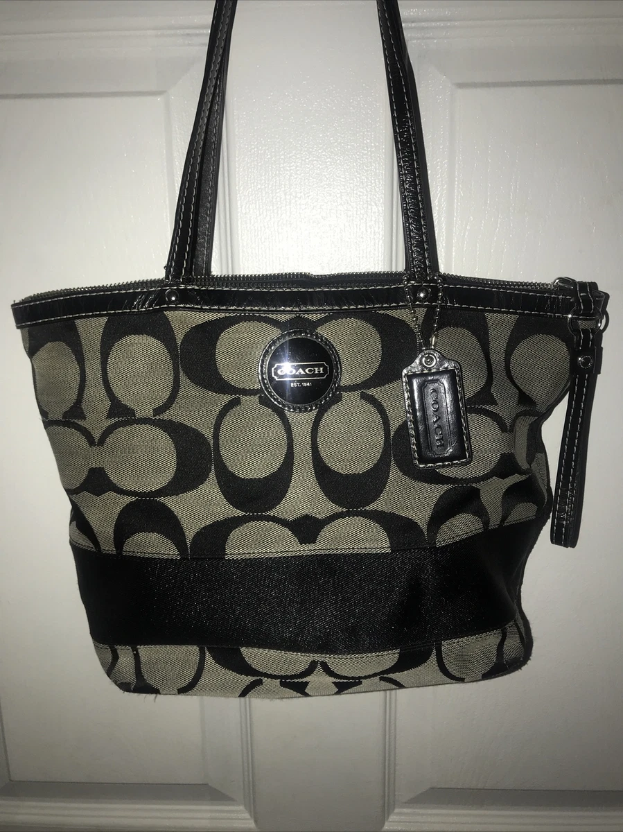 Coach F15112 Signature Tote Black/Gray Shoulder Bag