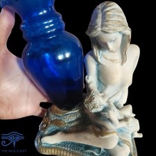 Antigua Estatua Virgen María Religiosa Cristiana Icónica Vidrio Azul Antiguo Coleccionar