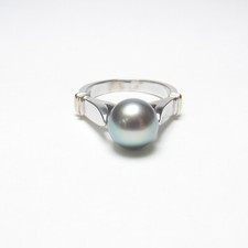 Estate 14K White And Yellow Gold 8.8 mm Round Peacock Green Tahitian Pearl Ring