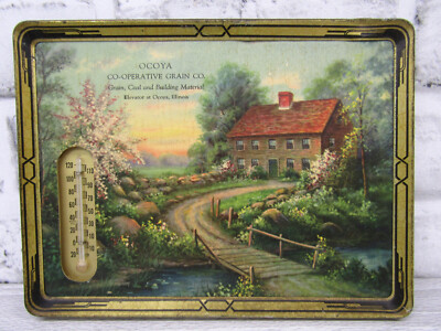 Vintage Undated Non-Working Thermometer Ocoya Co-Operative Grain Co Illinois