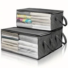 3 Pack Clothes Storage Organizer Foldable Clothes Reinforced Handle Gray