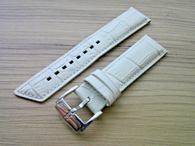 Hirsch Princess White Crocodile Grain Leather 20mm Watch Strap Silver Buckle