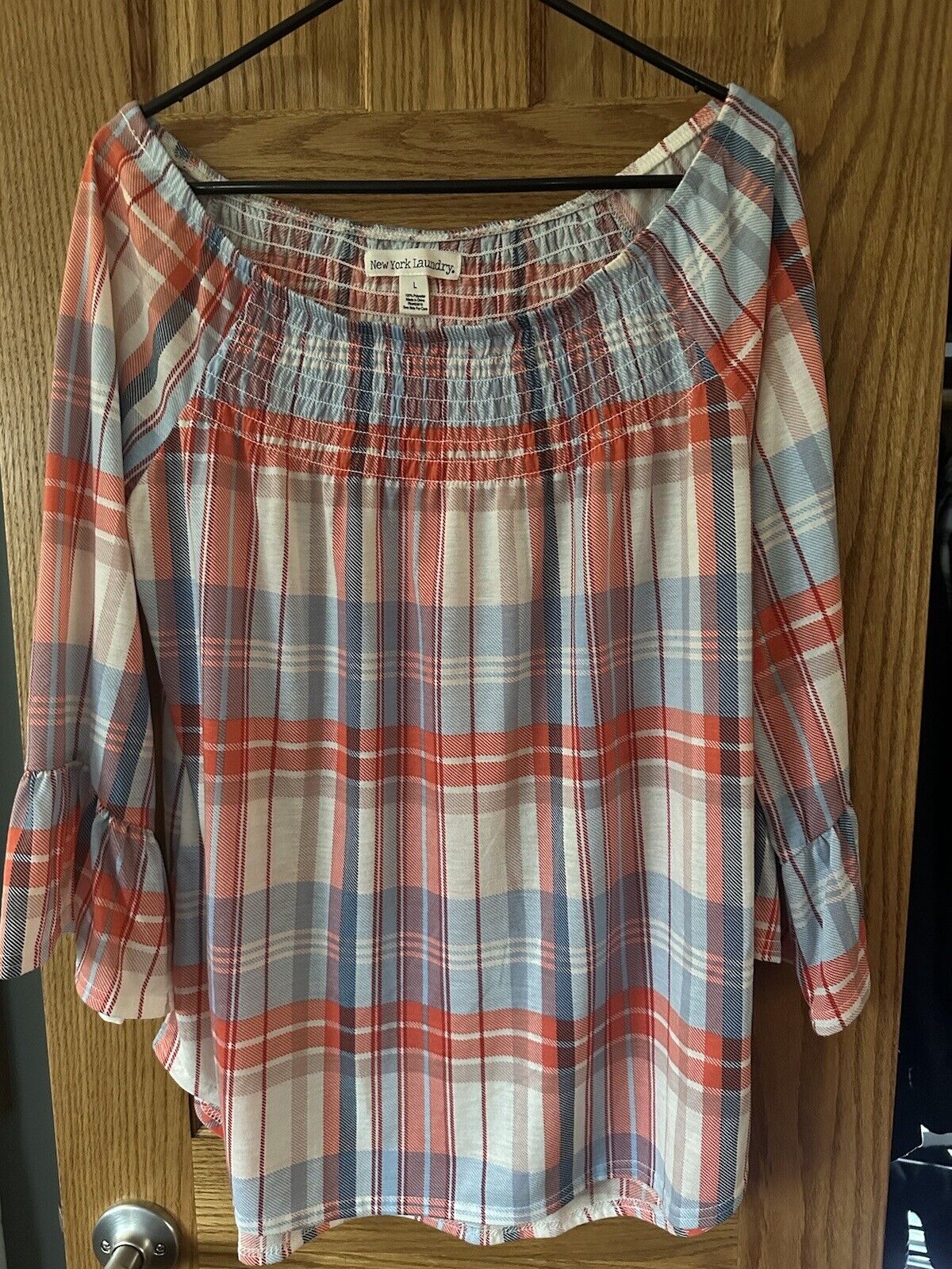 New York Laundry Blouse Top Size Large Plaid Red … - image 1