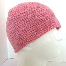 Pink Skull Cap Natural Cotton Hat NWT Beanie Cloche Handmade Crochet Knit OS