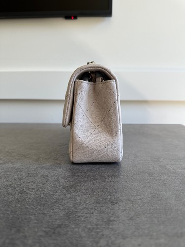 NWT Authentic Chanel Classic Mini Ivory White Caviar Flap Bag Silver HW - Picture 4 of 9