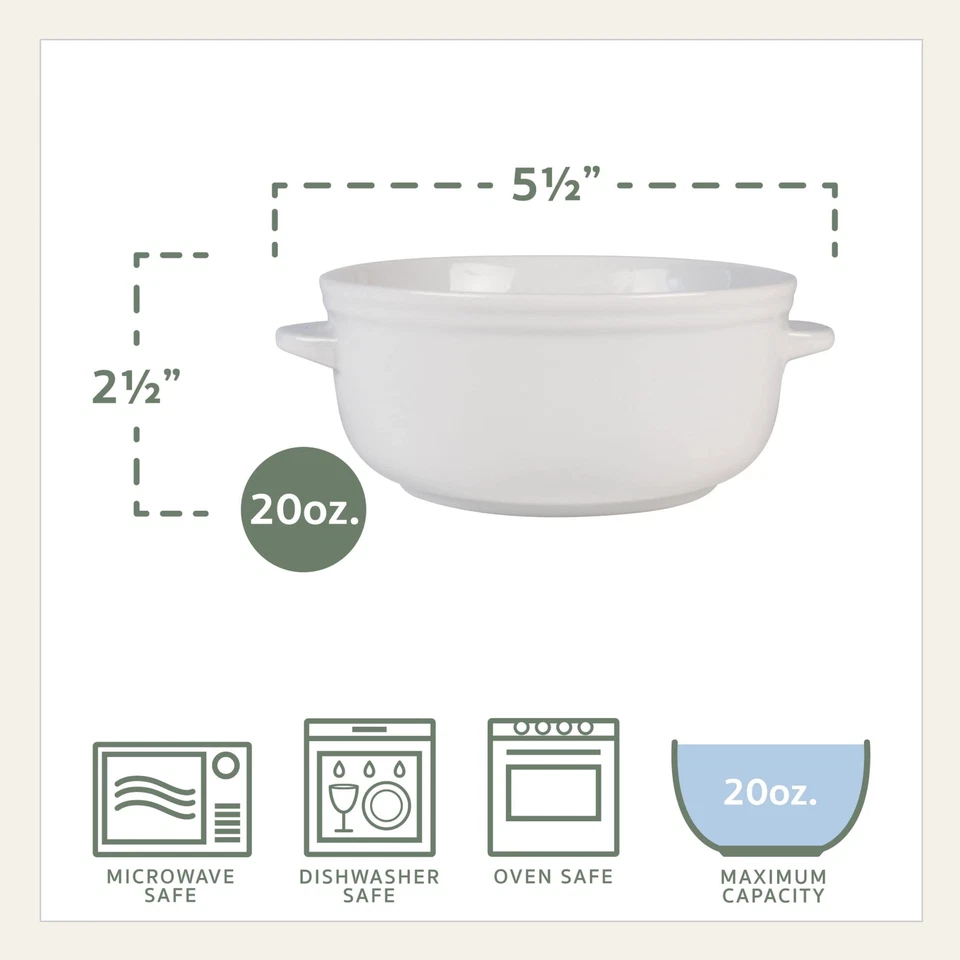 Set of 4 Handled Soup Chili Bowls, 20 ounces, White - Image 2 of 4