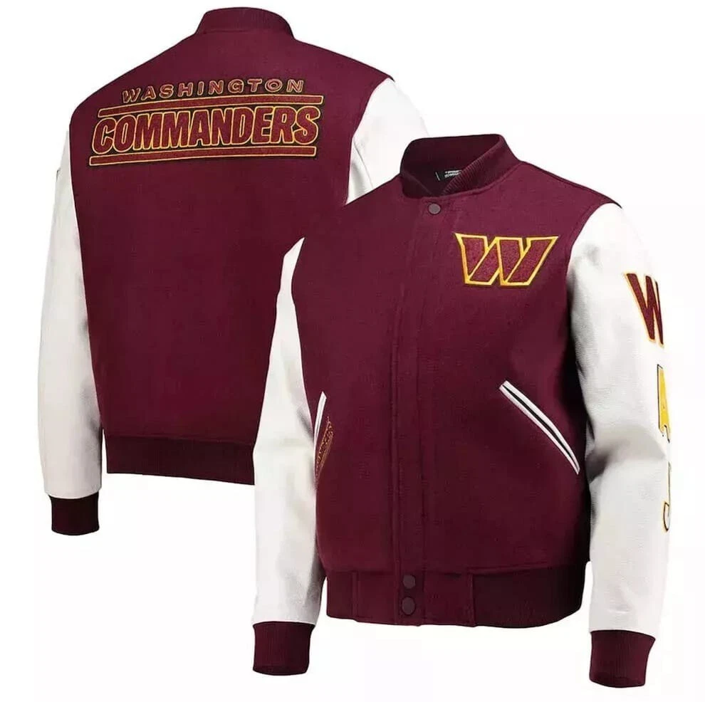 Washington Commanders Burgundy Letterman Wool and White Baseball Jacket