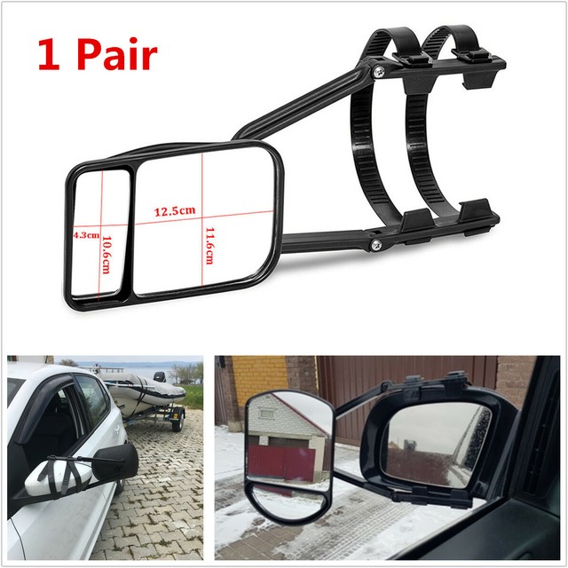 Pair Car Trailer Wing Mirror Extension Rear Side View Mirrors Clipon