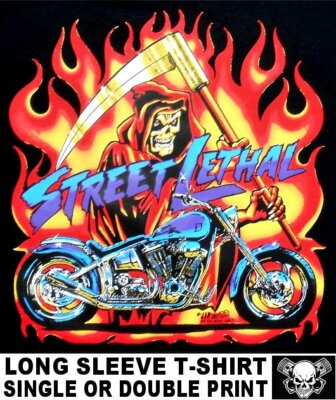 STREET LETHAL GRIM REAPER DEATH CHOPPER MOTORCYCLE OUTLAW BIKER SKULL T-SHIRT T9