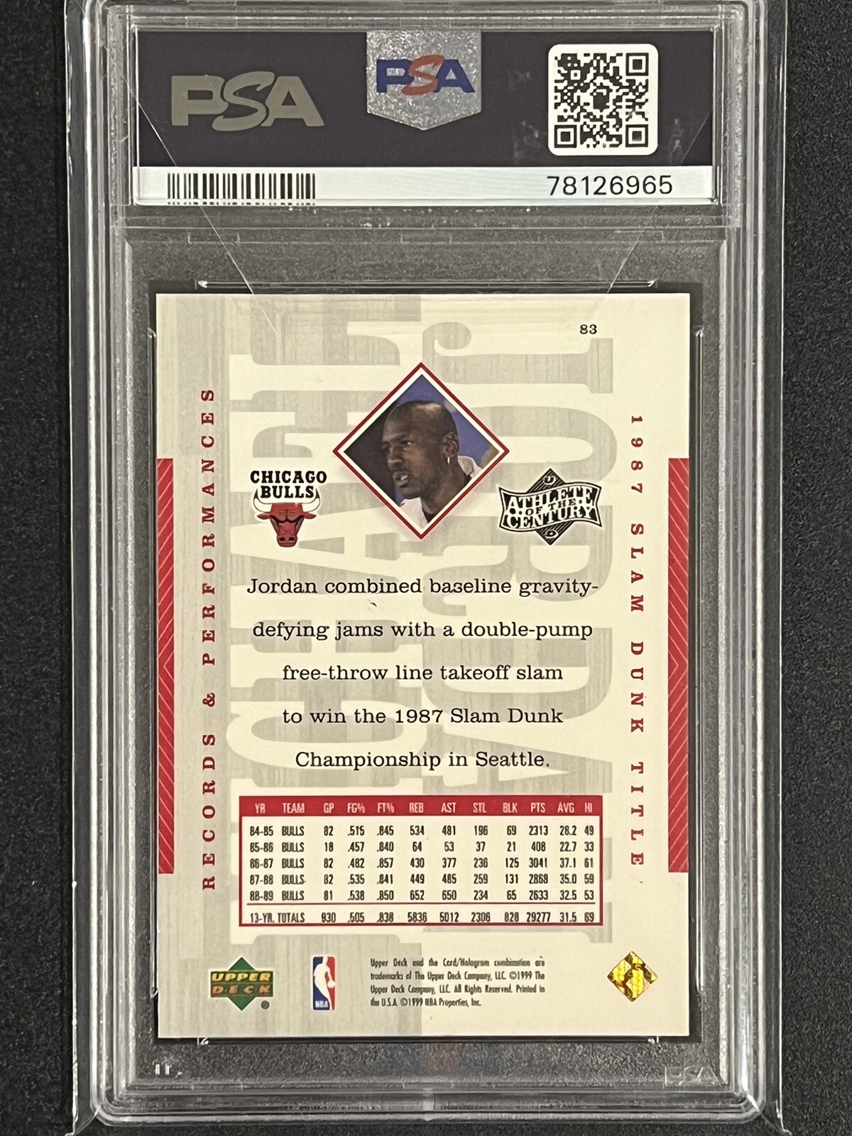 1999 Upper Deck Athlete Of The Century #83 Michael Jordan Bulls HOF PSA 8 NM-MT view 4