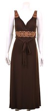 Adrianna Papell Brown Poly Stretch Beaded Front Sleeveless Long Dress w/ Tie 12