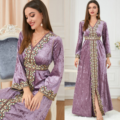 open lace back dress Pulcykp Ramadan Party Dress Eid Muslim Abaya Dubai Women Morocco Dresses  Belted Kaftan Apricot M at Amazon Women's Clothing store