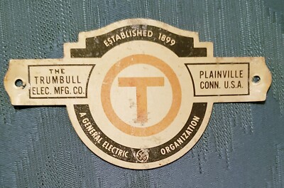 The Trumbull Elec. Mfg. Co. GE Org. Plainville, Conn Vtg. Metal ID Sign 3.5''×2.5