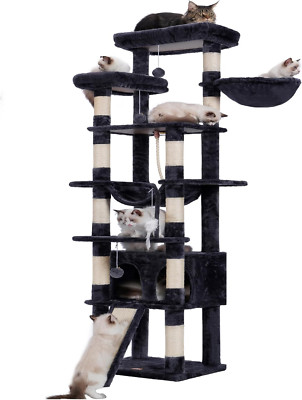 78'' Tall Cat Tree with Plush Perches, Scratching Board & Caves - Smoky Gray