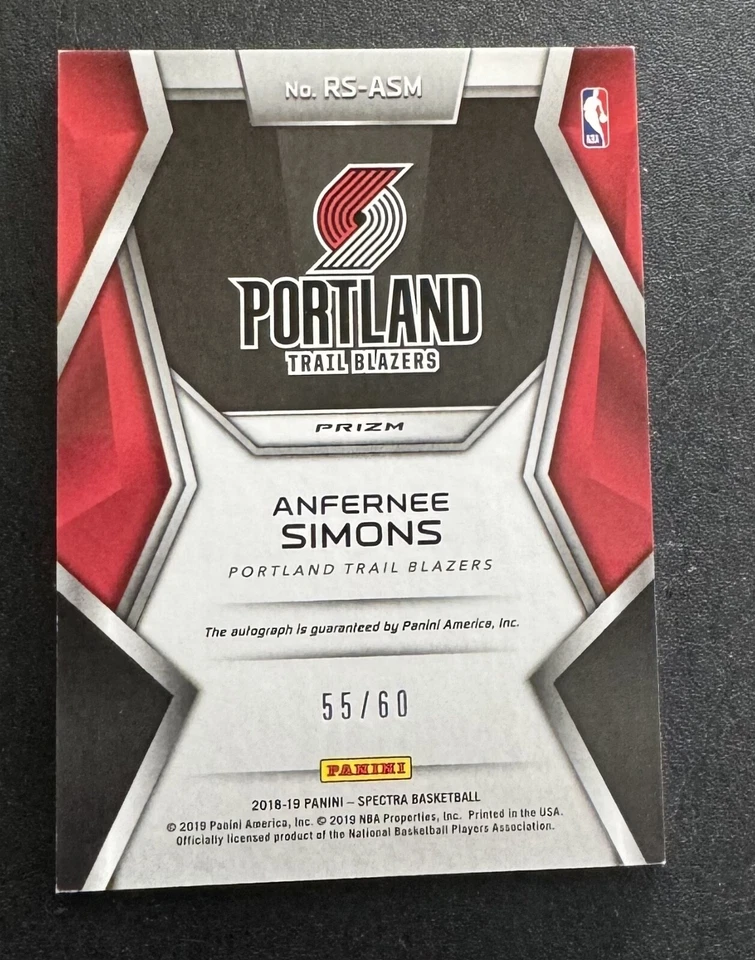 #/60 Anfernee Simons 2018-19 Panini Spectra Rising Stars Blue Signatures Auto RC - Image 2 of 2