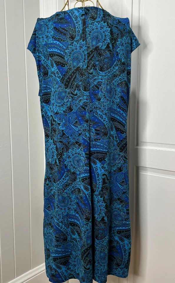 Miraclesuit Swim Cover Up Lg. Синий черный пейсли галстук спереди пляж платье карманы - Изображение 2 из 4