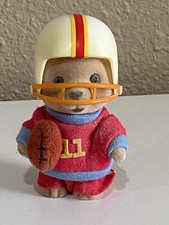 Russ Football Bear Mini Figure 3.5 Inch Toy VTG Korea Flocked Red 11 Star Helmet