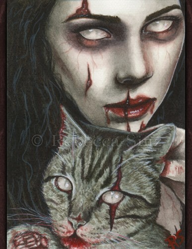 Gothic Fantasy Horror Art PRINT Zombies Zombie Cat Undead Death Dark Blood Gore - Picture 3 of 4