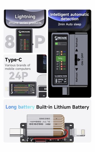 Mechanic T-824 Charging Port Tester Current Power Check Type-C 8 Pin Phone UK - Picture 2 of 10