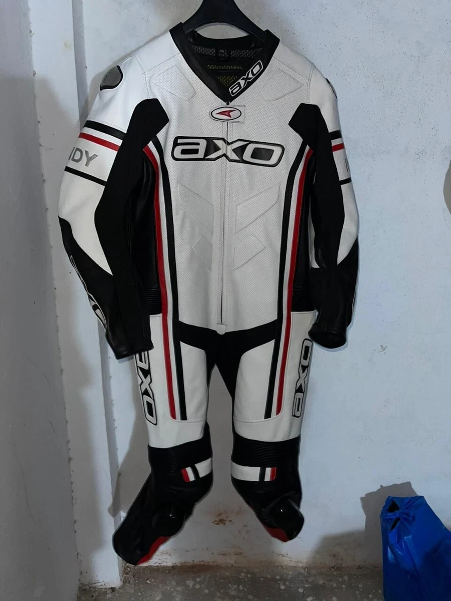 White Black One Piece AXO Indy Motorbike Motorcycle Racing